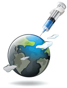 Save the world theme with earth and syringe Stock Illustration