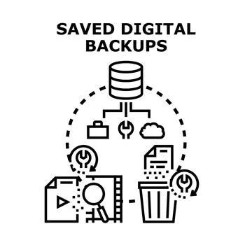 Saved digital backups concept with data storage and recovery Stock Illustration