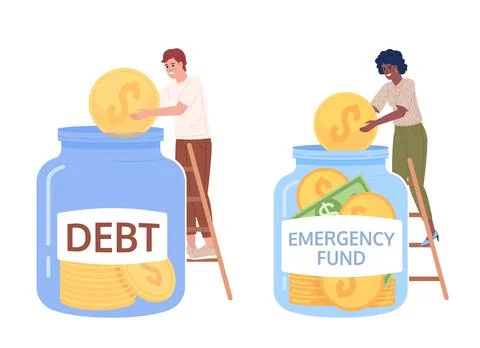 Saving cash for future, paying off debts flat concept vector illustration set イラスト素材