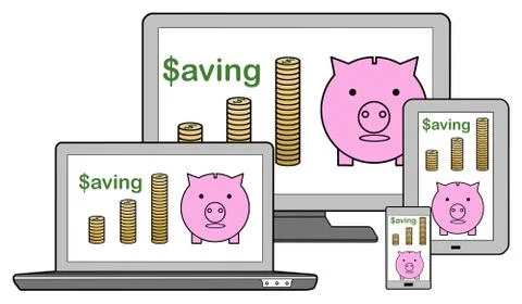 Saving concept on different devices Stock Illustration