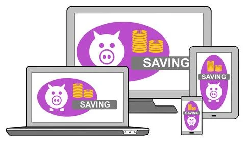 Saving concept on different devices 스톡 일러스트