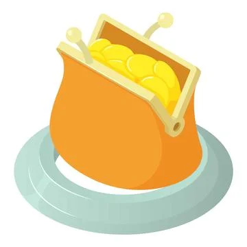 Saving concept icon isometric vector. Open retro wallet with coin within circle Stock Illustration