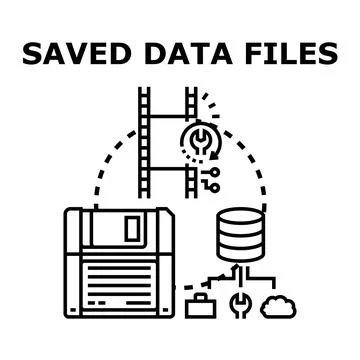 Saving data files storing digital information technology Stock Illustration