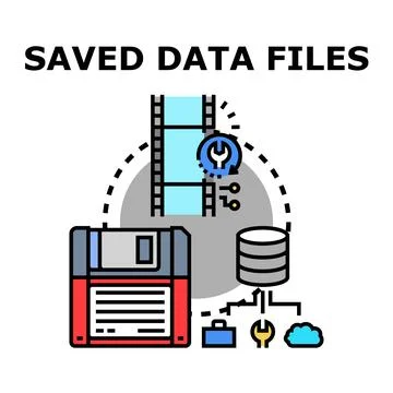 Saving data files storing digital information technology Stock Illustration