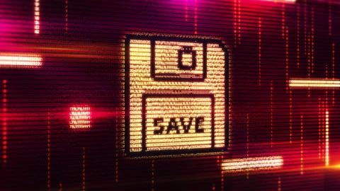 Saving data on a floppy disk with code in the background Stock Footage 326021923