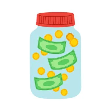 Saving dollar coin in jar. Concept vector. Flat design style vector. Saving Stock Illustration
