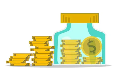 Saving dollar coin in jar Stock Illustration