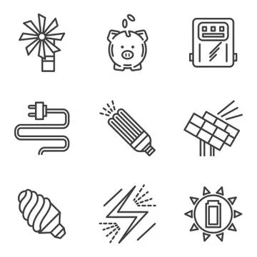 Saving energy simple icons set Stock Illustration