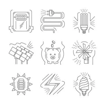 Saving energy thin line vector icons Stock Illustration