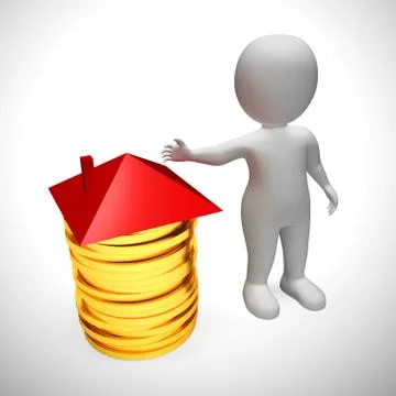 Saving for a house icon depicted by a stack of coins - 3d illust Ilustración de archivo