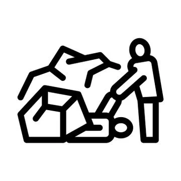 Saving human from rubble icon vector outline illustration Stock Illustration