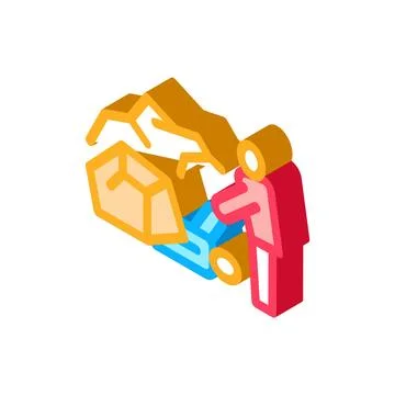 Saving human from rubble isometric icon vector illustration Stock Illustration
