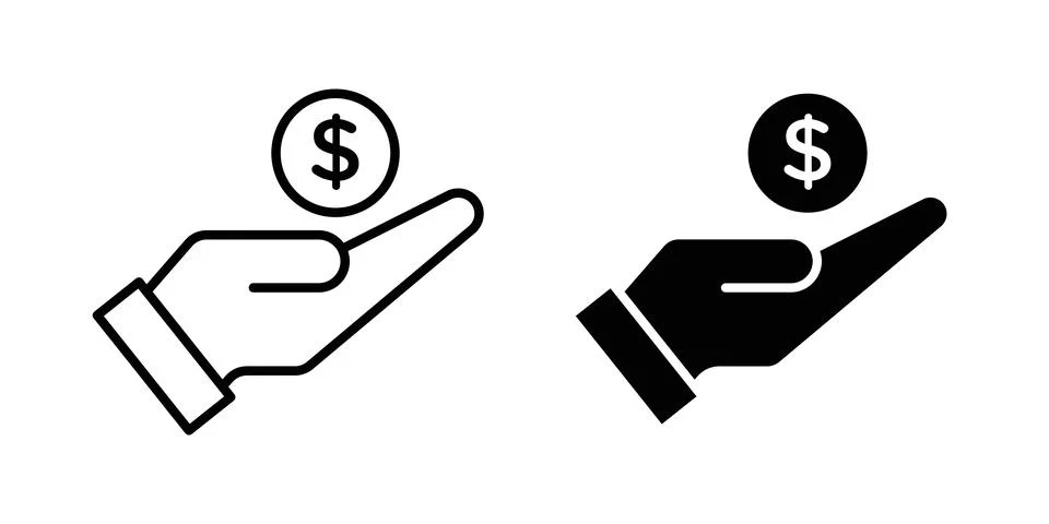Saving icon solid, line, and editable vector set. Illustrazione stock