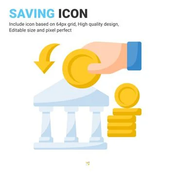 Saving icon vector with flat color style isolated on white background Illustrazione stock