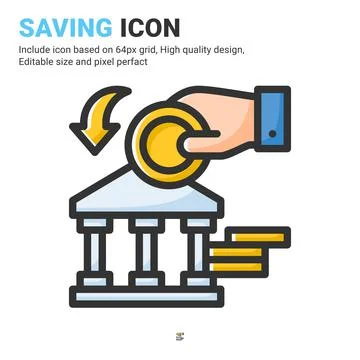Saving icon vector with outline color style isolated on white background Illustrazione stock