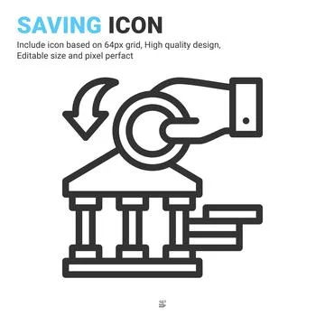 Saving icon vector with outline style isolated on white background Illustrazione stock