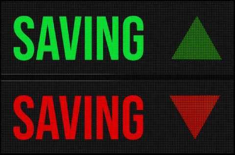 Saving on LED board with arrows pointing up and down showing movement in stoc Stock Illustration