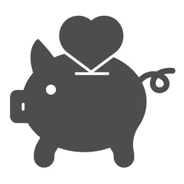 Saving love solid icon. Piggy bank and heart vector illustration isolated on Stock Illustration