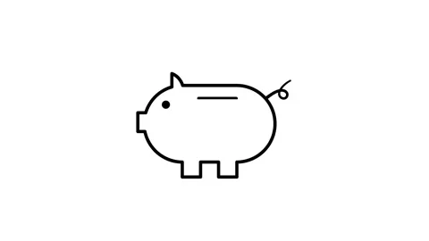 Saving money animation saving coins in a piggy bank line art black and whit.. Stock Footage 270296587