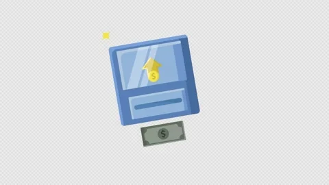 Saving money at ATM icon animation isolated alpha channel video Stock Footage 286985388
