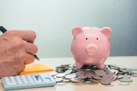 Saving money checklist with account note for income and payment concept Stock Photos