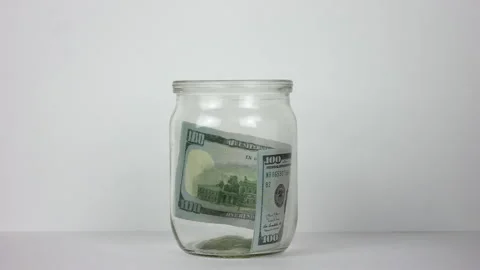 Saving money concept. Accumulate box. Piggy bank. Us dollar jar. Budget planning Stock Footage 294932074