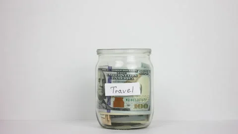 Saving money concept. Accumulate box. Piggy bank. Us dollar jar. Budget planning Stock Footage 294932161