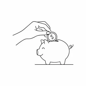 Saving money concept, hand putting coin into piggy bank, finance illustrati.. Stock Illustration