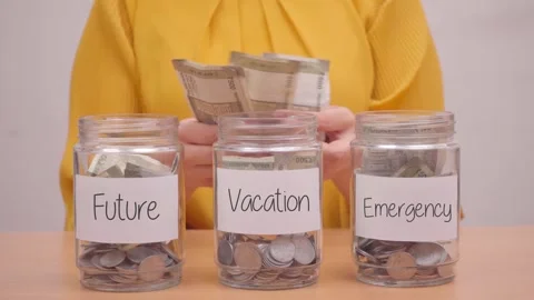 Saving Money for Future, Vacation and Emergency, Indian Rupee Vídeo Stock 296821822