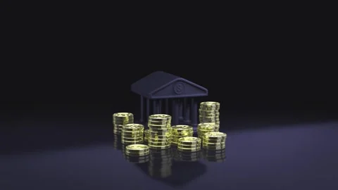 Saving money. Investment concept. stack of coins appearing in front of bank. Stock Footage 260810679