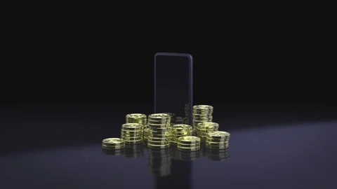 Saving money. Investment concept. stack of coins and smartphone. Stock Footage 260810682