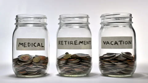 Saving money for multiple purpose - stop motion Stock Footage 141974086