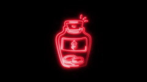 Saving Money Outline Icon in HD Video Neon Animation Stock-Footage 304552371