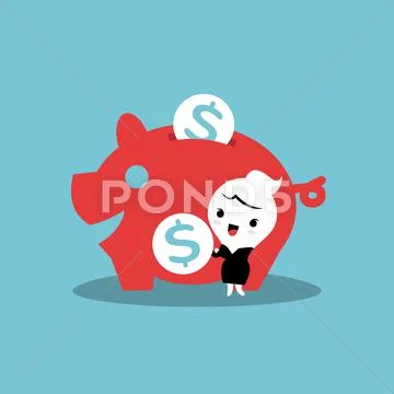 Saving money with piggy bank Stock Illustration