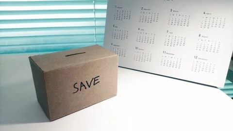 Saving money by putting coins in a box savings Stock Footage 276091404