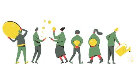 Saving money set. Flat characters with finance symbols isolated on white back Stock Illustration