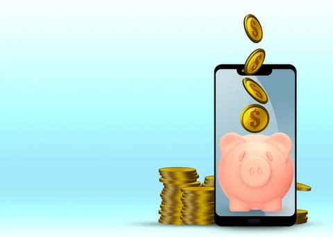 Saving online and blank space on phone for saving or deposit in piggy social  Stock Illustration