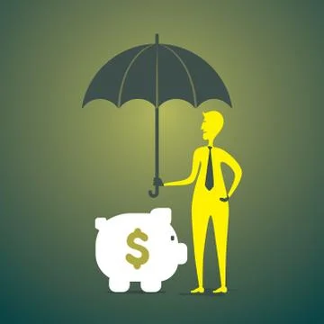 Saving or secure money men under umbrella concept vector Stock Illustration