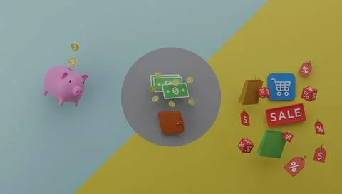 Saving or shopping selection 3D render illustration Stock Illustration