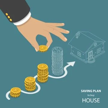 Saving plan to buy house flat isometric vector concept. Stock Illustration