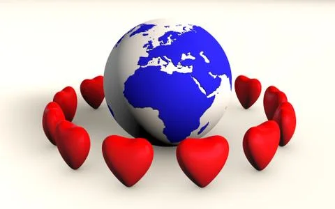 Saving the planet with love 3d rendered concept isolated on white Stock Illustration