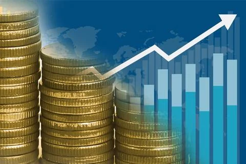 Saving stack coins money with Charts and Graphs. Finance, Account, Statisti.. Stock Photos