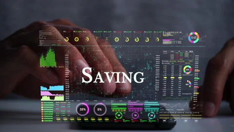 Saving text on business data number futuristic hologram background. Stock Footage 281226292