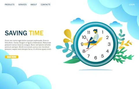 Saving time vector website landing page design template Illustrazione stock