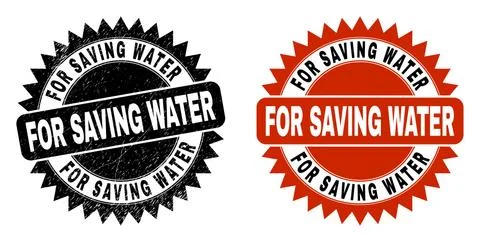FOR SAVING WATER Black Rosette Seal with Rubber Surface Stock Illustration