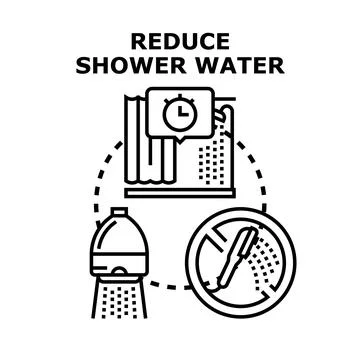 Saving water during shower concept illustrating conservation Stock Illustration