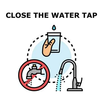Saving water resource by closing tap concept Stockillustratie