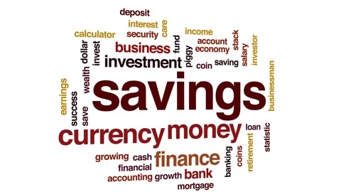 Savings animated word cloud, text design animation. Stock Footage 80478376