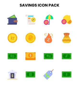 Savings Flat Bundle Icons Pack Ilustración de archivo
