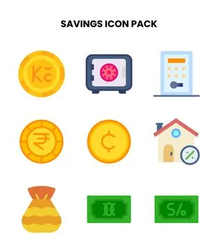 Savings Flat Collection Icons Pack Stock Illustration